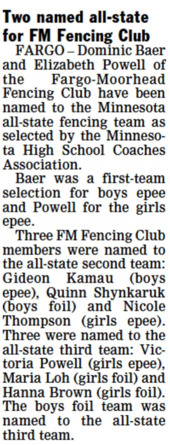 MN All State Fencers A