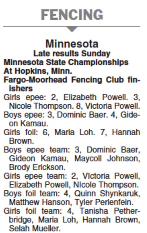 MN State Championship Results